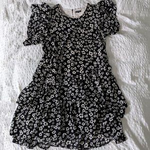WHOWHATWEAR FLORAL BLACK & WHITE RUFFLE DRESS